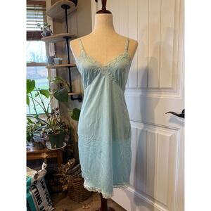 Gaymode Vintage Blue Nylon Lace Trim Slip Dress Size 34 Short